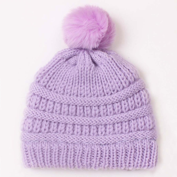 2 PCS X-22044 Baby Knitted Cap Children Autumn and Winter Fur Ball Warming Cap