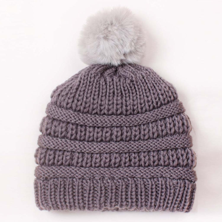 2 PCS X-22044 Baby Knitted Cap Children Autumn and Winter Fur Ball Warming Cap