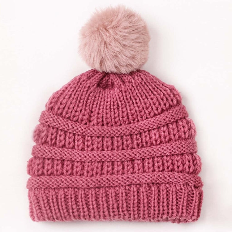 2 PCS X-22044 Baby Knitted Cap Children Autumn and Winter Fur Ball Warming Cap