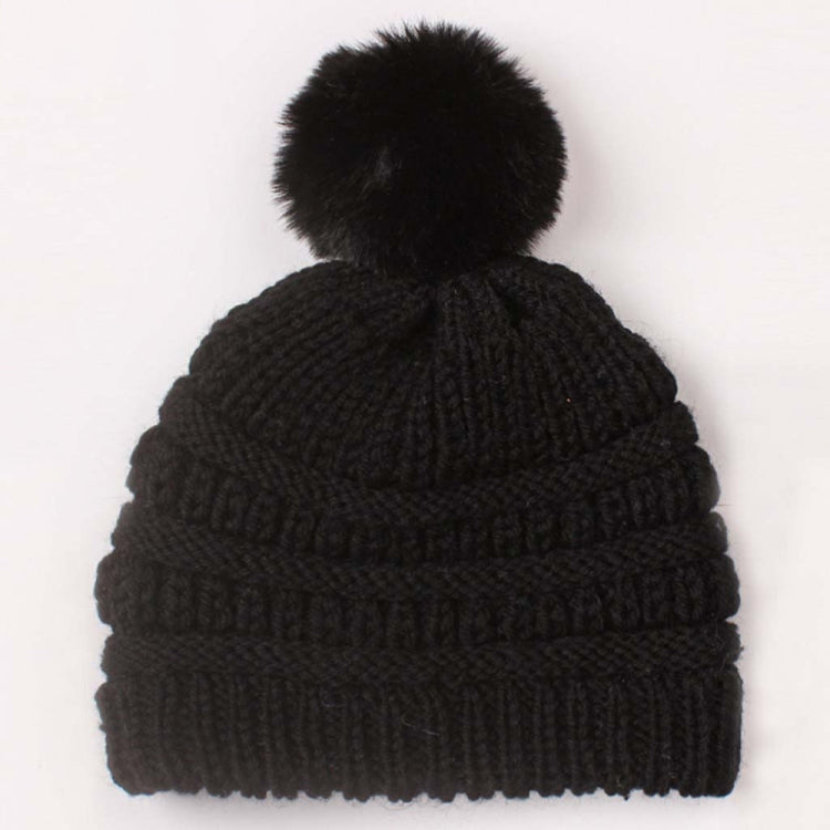 2 PCS X-22044 Baby Knitted Cap Children Autumn and Winter Fur Ball Warming Cap