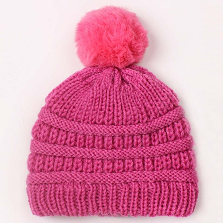 2 PCS X-22044 Baby Knitted Cap Children Autumn and Winter Fur Ball Warming Cap