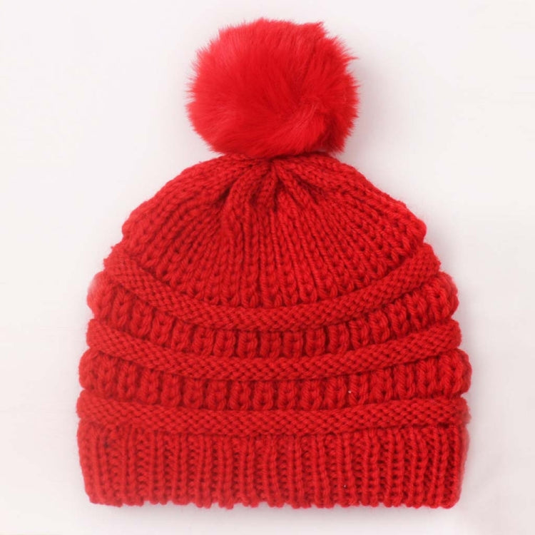 2 PCS X-22044 Baby Knitted Cap Children Autumn and Winter Fur Ball Warming Cap