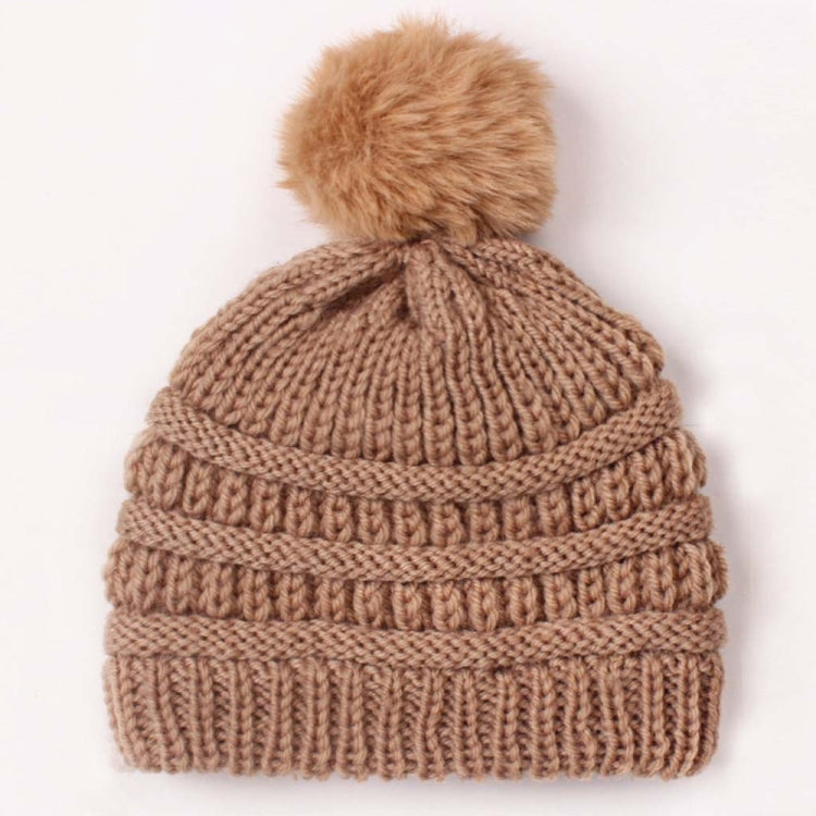 2 PCS X-22044 Baby Knitted Cap Children Autumn and Winter Fur Ball Warming Cap