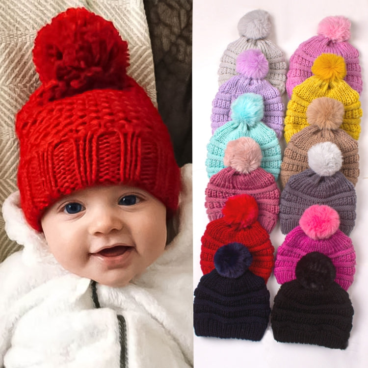 2 PCS X-22044 Baby Knitted Cap Children Autumn and Winter Fur Ball Warming Cap