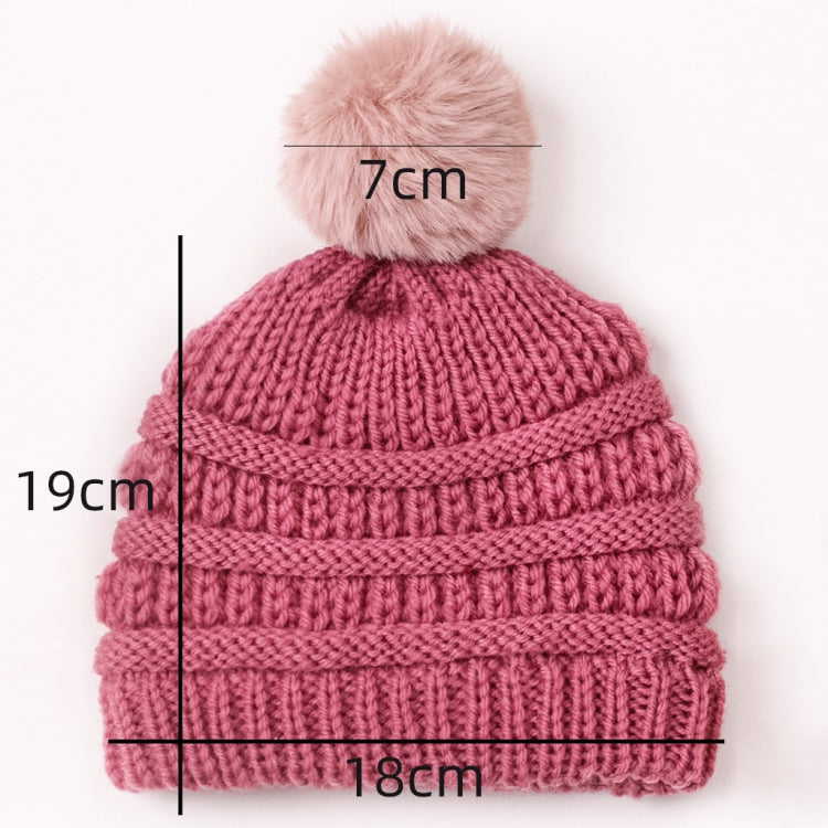 2 PCS X-22044 Baby Knitted Cap Children Autumn and Winter Fur Ball Warming Cap