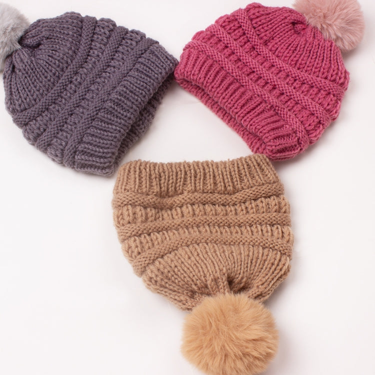 2 PCS X-22044 Baby Knitted Cap Children Autumn and Winter Fur Ball Warming Cap