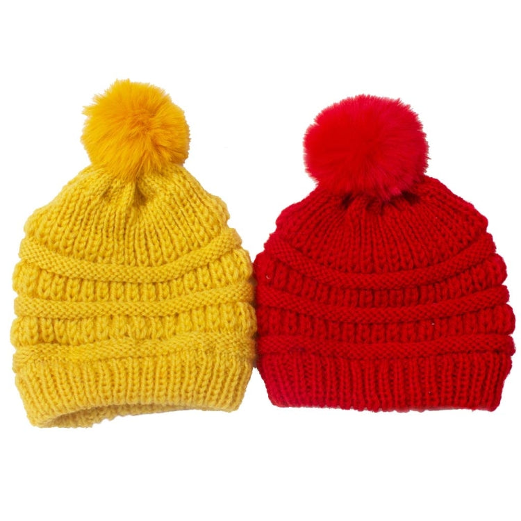 2 PCS X-22044 Baby Knitted Cap Children Autumn and Winter Fur Ball Warming Cap