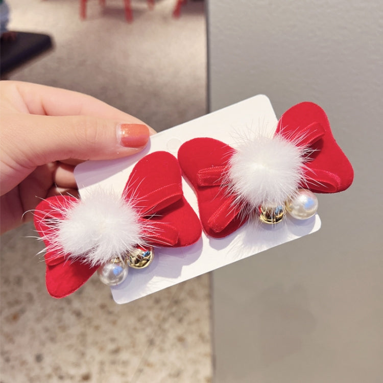 3pairs New Year Children Bow Hair Clips Side Duckbill Clips, Style: Pearl Bells