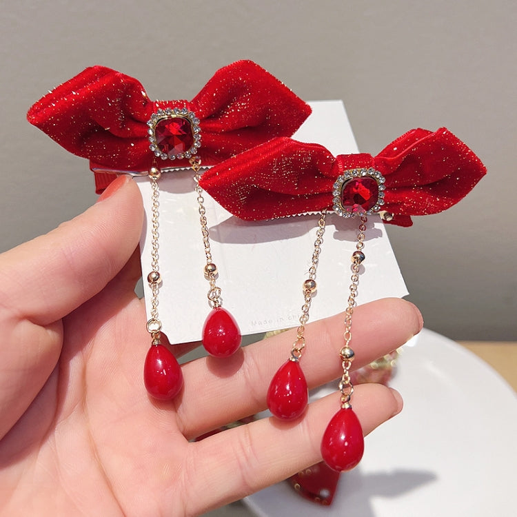 3pairs New Year Children Bow Hair Clips Side Duckbill Clips, Style: Tassels