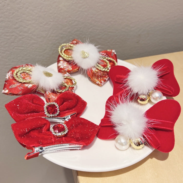3pairs New Year Children Bow Hair Clips Side Duckbill Clips, Style: Tassels