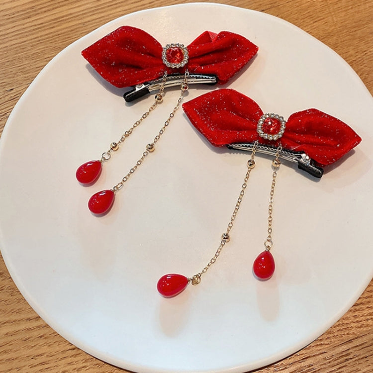 3pairs New Year Children Bow Hair Clips Side Duckbill Clips, Style: Tassels
