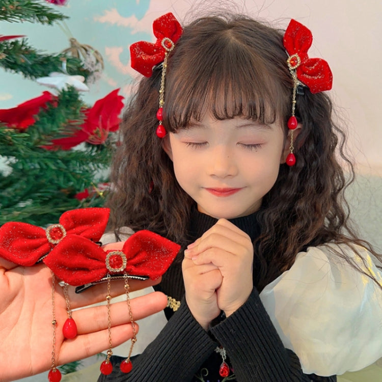 3pairs New Year Children Bow Hair Clips Side Duckbill Clips, Style: Tassels