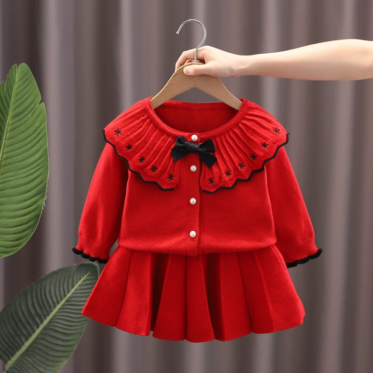 Autumn And Winter Girls Sweater + Half Skirt Knitted Set, Size: