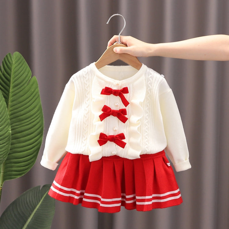 Girls Bow Sweater + Half Skirt Set Knitted Two-Piece Kit, Size: