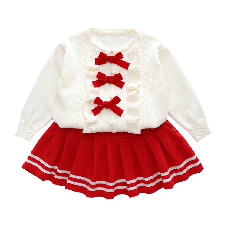 Girls Bow Sweater + Half Skirt Set Knitted Two-Piece Kit, Size: