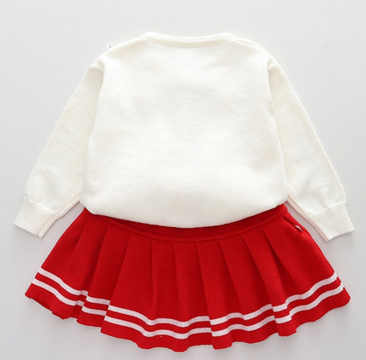 Girls Bow Sweater + Half Skirt Set Knitted Two-Piece Kit, Size: