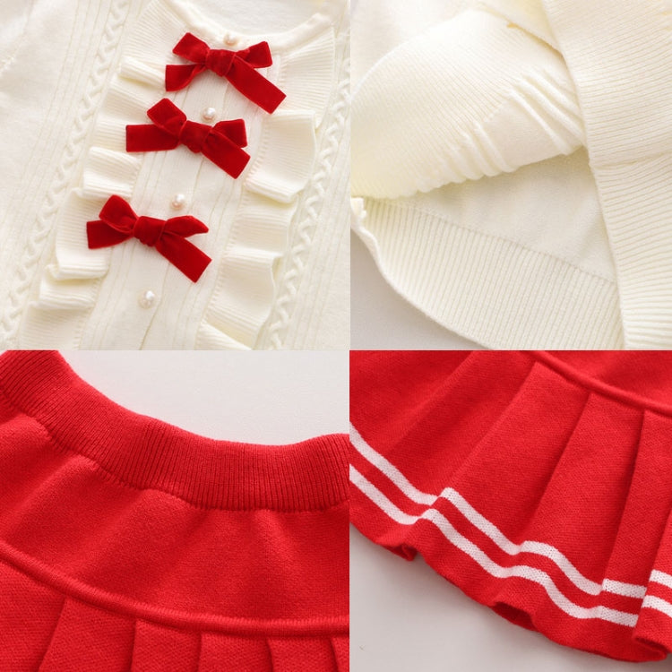 Girls Bow Sweater + Half Skirt Set Knitted Two-Piece Kit, Size:
