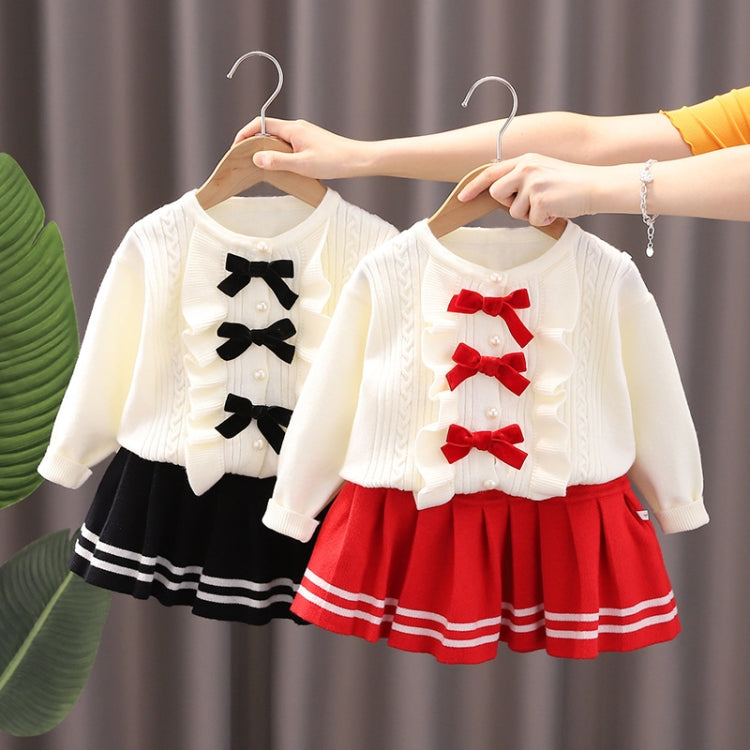 Girls Bow Sweater + Half Skirt Set Knitted Two-Piece Kit, Size:
