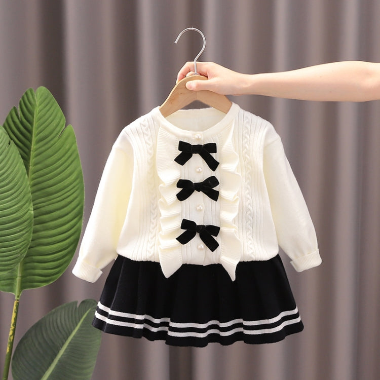 Girls Bow Sweater + Half Skirt Set Knitted Two-Piece Kit, Size:
