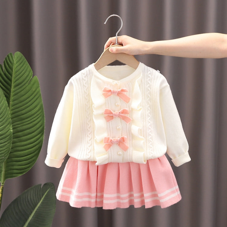 Girls Bow Sweater + Half Skirt Set Knitted Two-Piece Kit, Size: