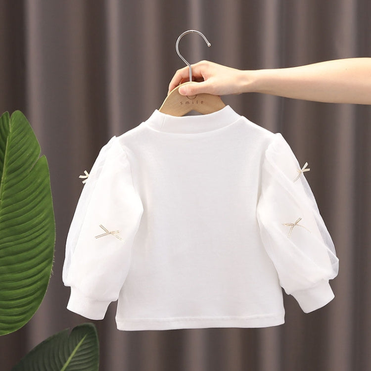 Girls Bottoming Shirt Cotton Yarn Sleeve Stand-Up Collar Tops, Size: