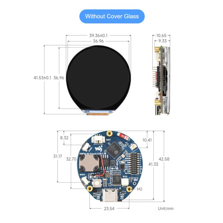 Waveshare ESP32-S3R8 1.46inch Round Touch Display Development Board, 412×412, Supports WiFi & Bluetooth Without Cover Glass