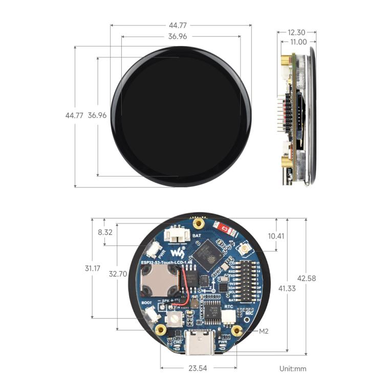 Waveshare ESP32-S3R8 1.46inch Round Touch Display Development Board, 412×412, Supports WiFi & Bluetooth With Cover Glass
