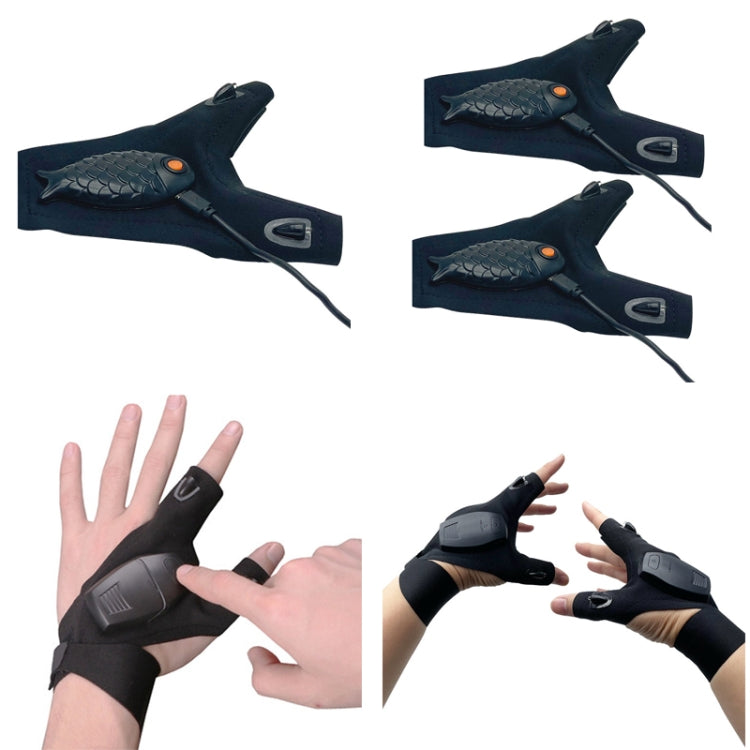 USB Night Fishing Gloves LED Flashlight Glowing Fishing Lighting Finger Lamp, Style: Fish Shaped Model Two