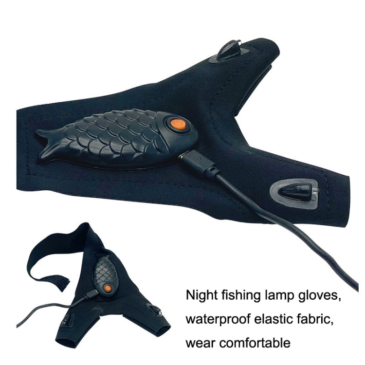 USB Night Fishing Gloves LED Flashlight Glowing Fishing Lighting Finger Lamp, Style: Fish Shaped Model Two