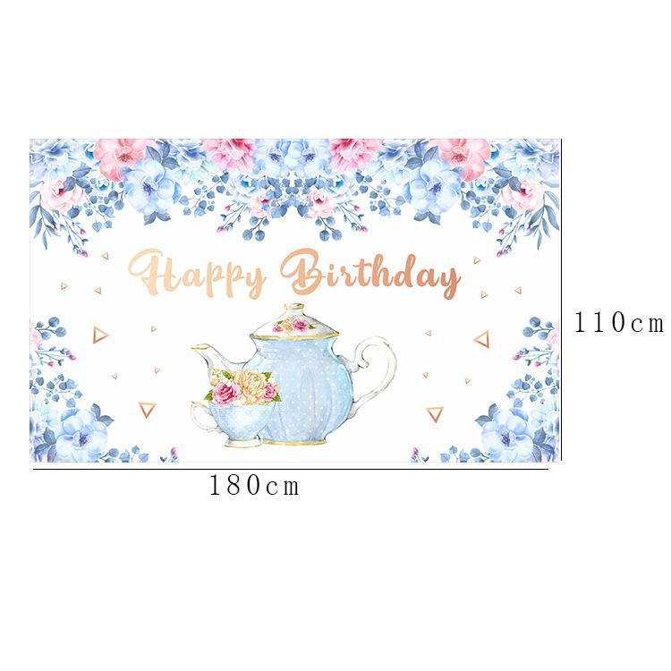 1.8 X 1.1m Cartoon Teapot Photography Background Cloth Birthday Party Scene Decoration
