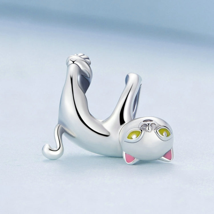 BSC520-SR S925 Sterling Silver Cute White Cat Beaded Bracelet Accessories