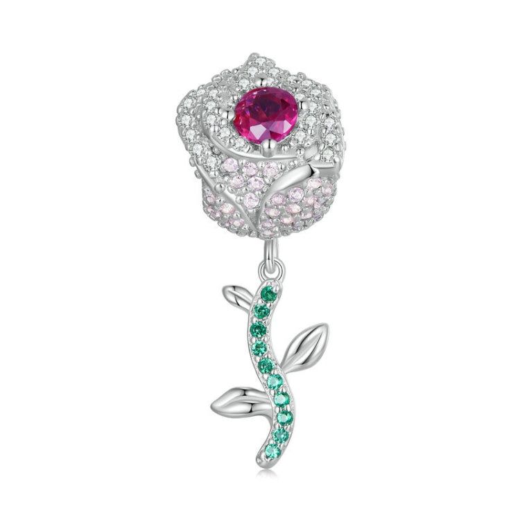 BSC700 Sterling Silver S925 Budding Rose Zirconia Bracelet Beads
