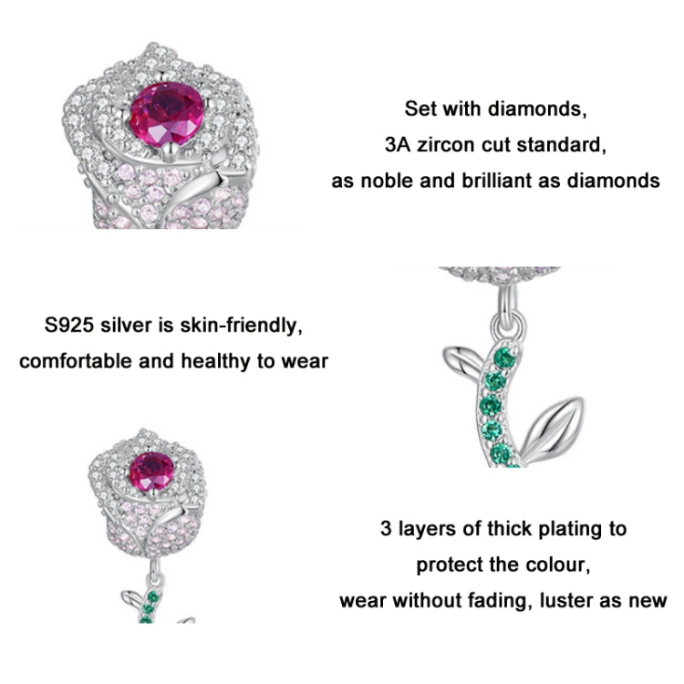 BSC700 Sterling Silver S925 Budding Rose Zirconia Bracelet Beads