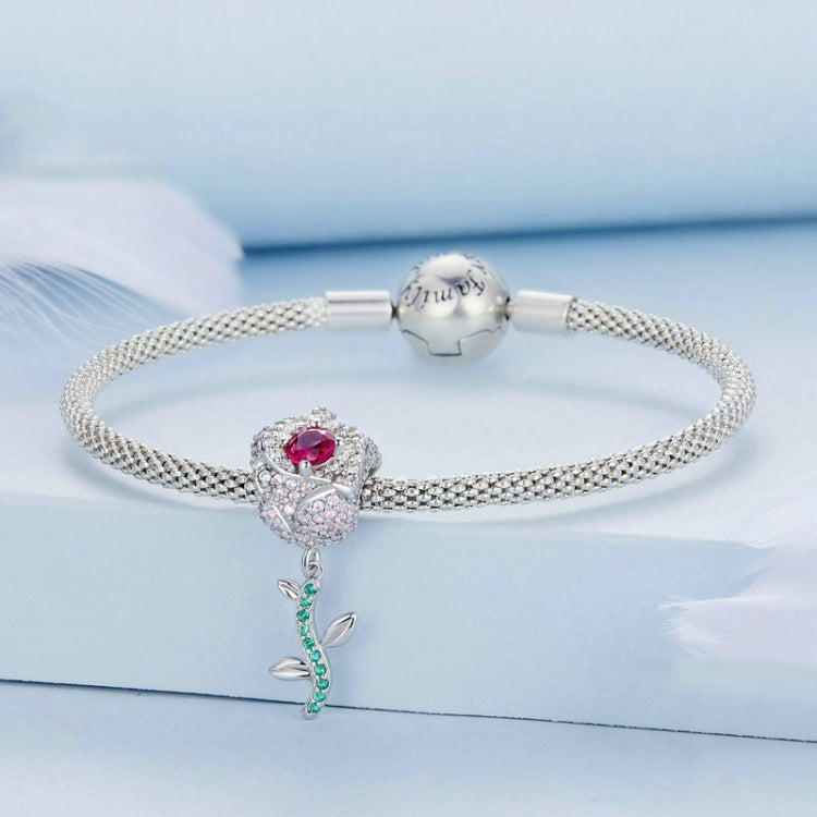 BSC700 Sterling Silver S925 Budding Rose Zirconia Bracelet Beads