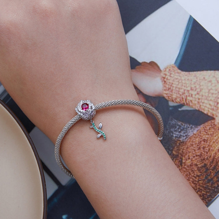BSC700 Sterling Silver S925 Budding Rose Zirconia Bracelet Beads