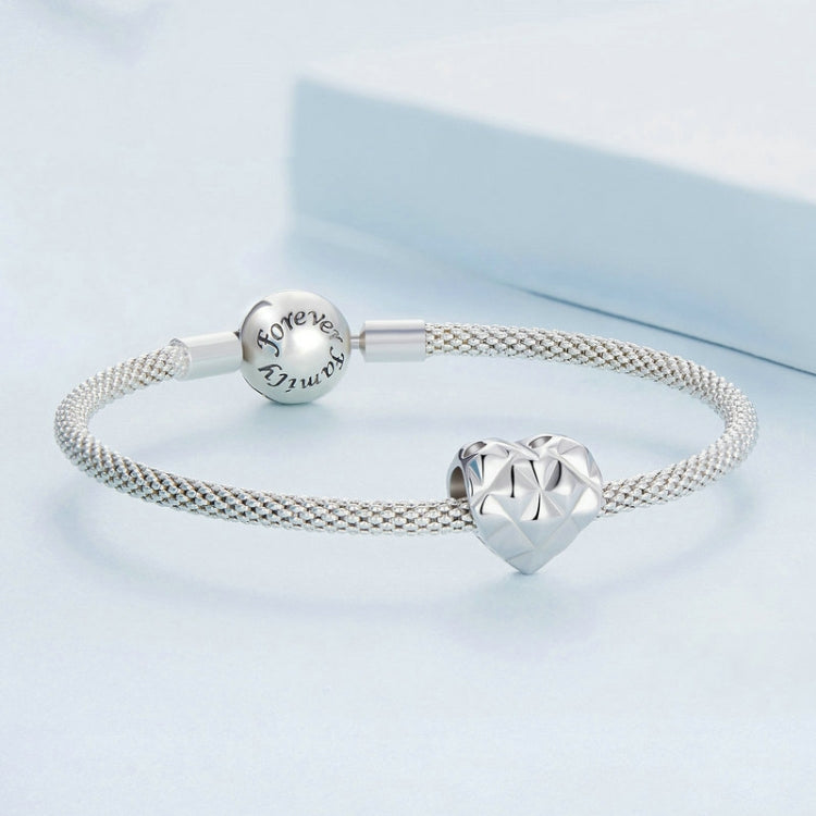 BSC709 S925 Sterling Silver Heart Studded Bracelet White Gold Plated Beads