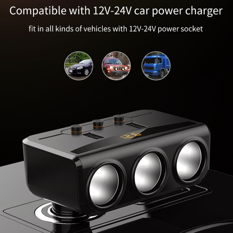 HY29 3 in 1 Cigarette Lighter To Multifunction Charger(Neutral Black)