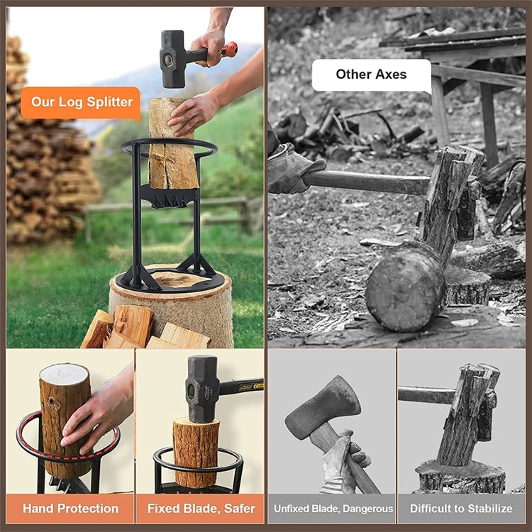 Firewood Kindling Splitter Manual Log Splitter with Carbon Steel Cutter Head, Model: Large D Type