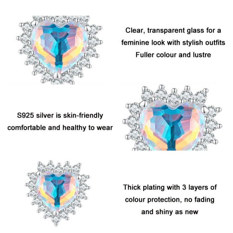 BSC737 S925 Sterling Silver Illusion Heart Charm Beads Glass Bracelet Beads