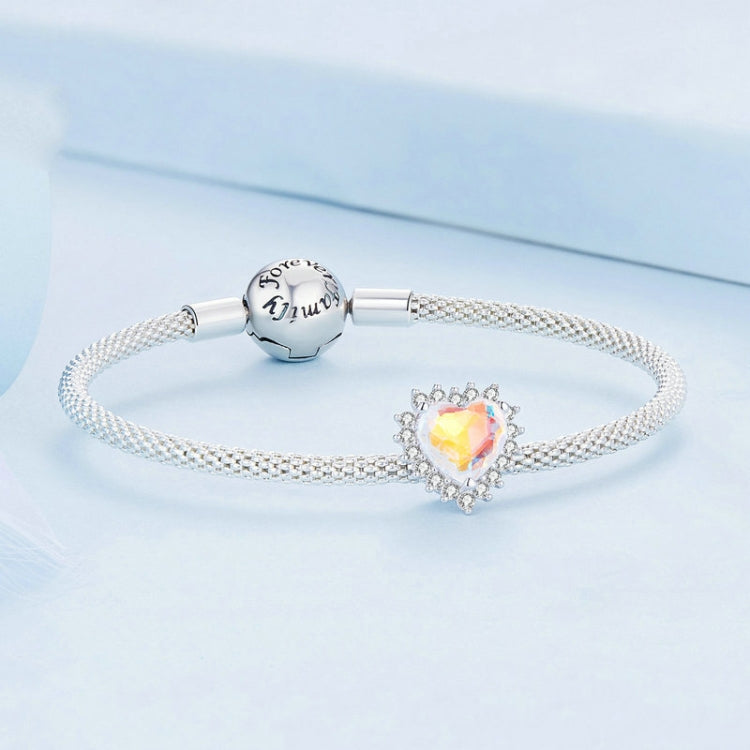 BSC737 S925 Sterling Silver Illusion Heart Charm Beads Glass Bracelet Beads