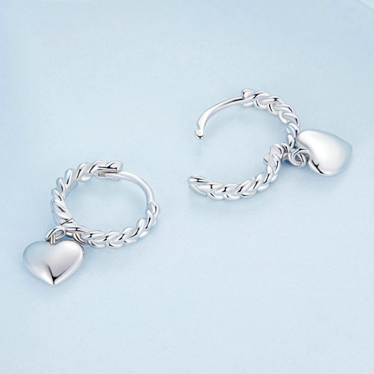 BSE715 Sterling Silver S925 Twist Heart White Gold Plated Earrings