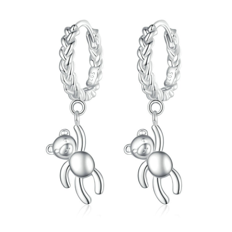 BSE729 S925 Sterling Silver Bear Twist White Gold Plated Animal Earrings