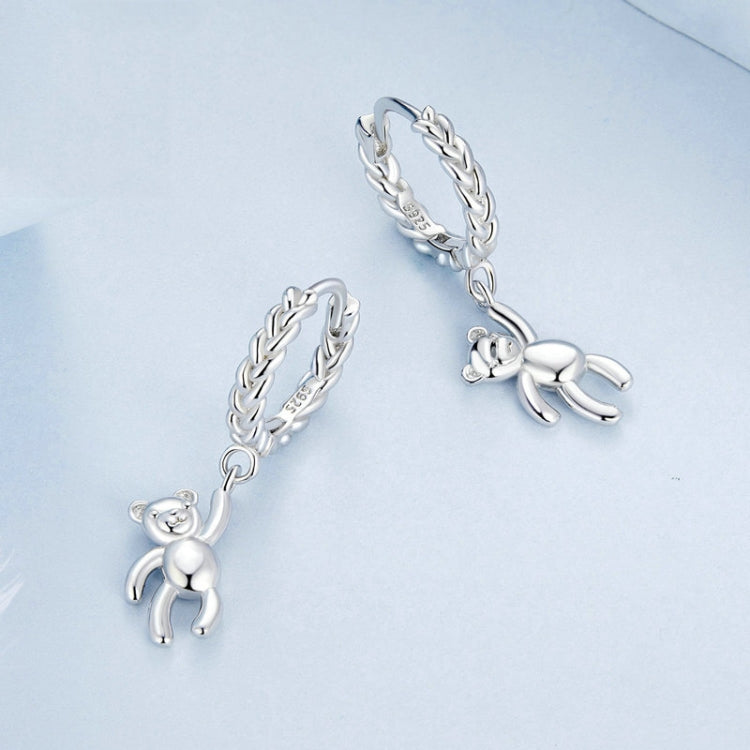 BSE729 S925 Sterling Silver Bear Twist White Gold Plated Animal Earrings