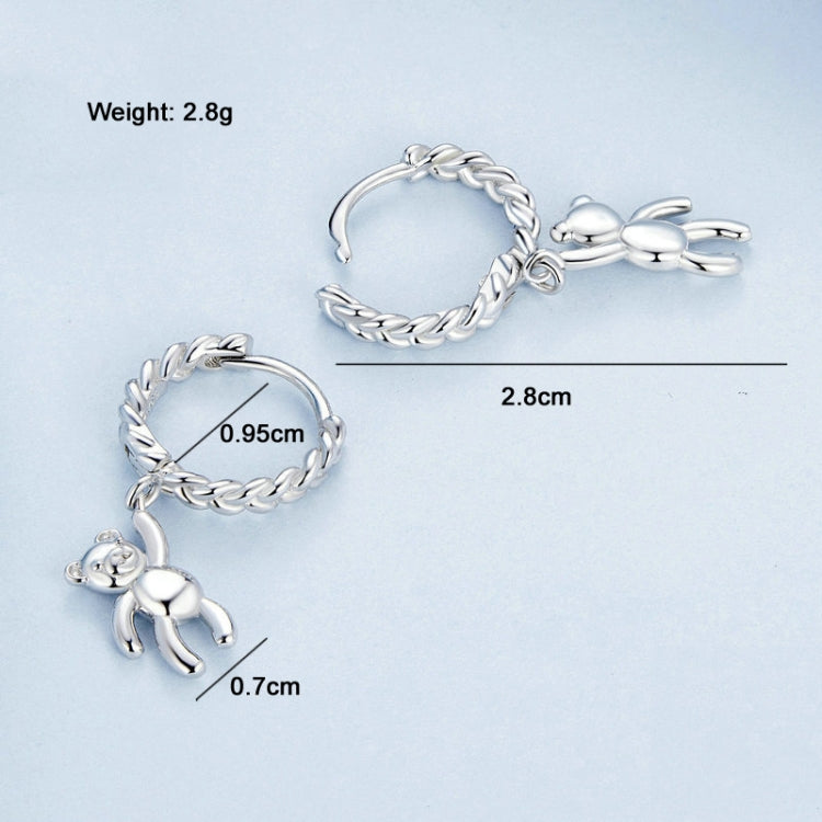 BSE729 S925 Sterling Silver Bear Twist White Gold Plated Animal Earrings