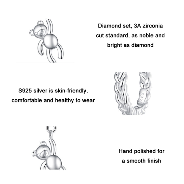 BSE729 S925 Sterling Silver Bear Twist White Gold Plated Animal Earrings