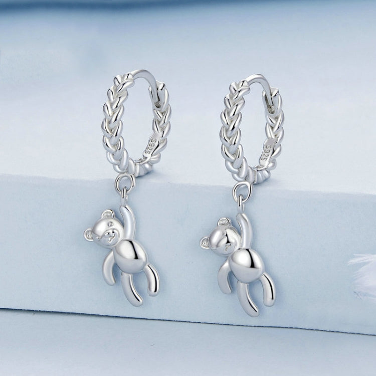 BSE729 S925 Sterling Silver Bear Twist White Gold Plated Animal Earrings