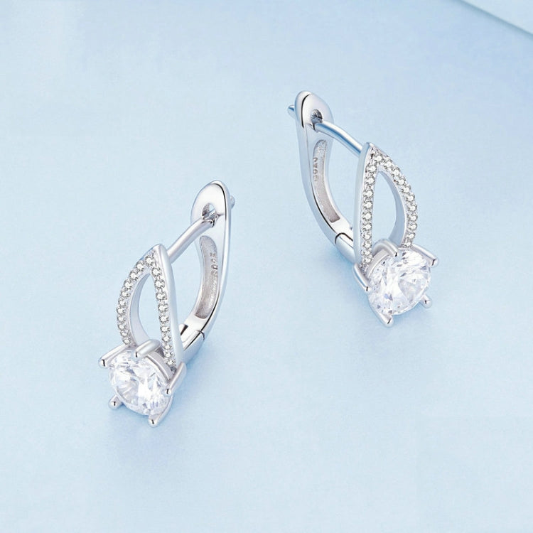 BSE732 Sterling Silver S925 White Gold Plated Zirconia Hollow Line Earrings