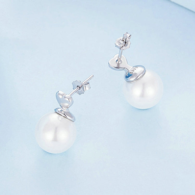 BSE741 Sterling Silver S925 White Gold Plated Simple Elegant Beads Earrings