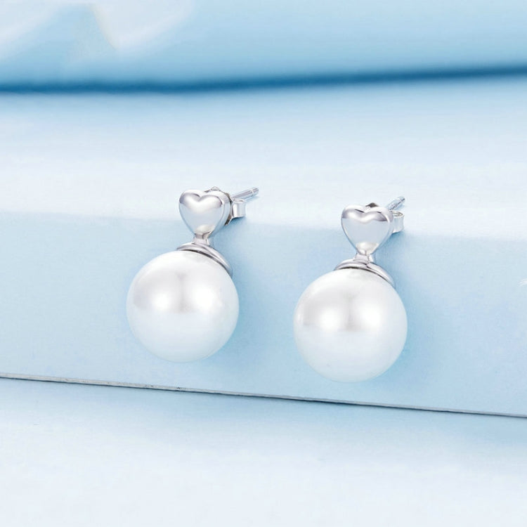 BSE741 Sterling Silver S925 White Gold Plated Simple Elegant Beads Earrings