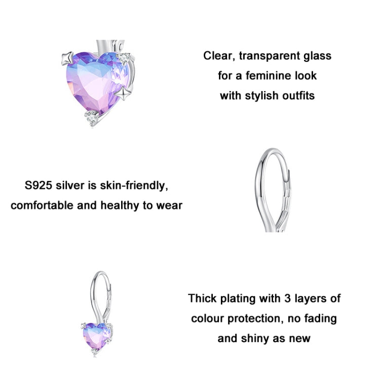 BSE743 Sterling Silver S925 White Gold Plated Zirconia Illusion Heart Earrings